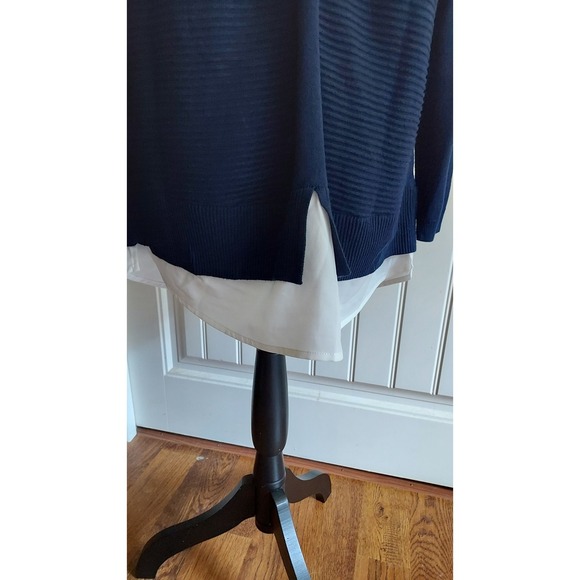 Hilary Radley Navy Blue Ribbed Knit Layered Look Tunic Top L G - Picture 4 of 7